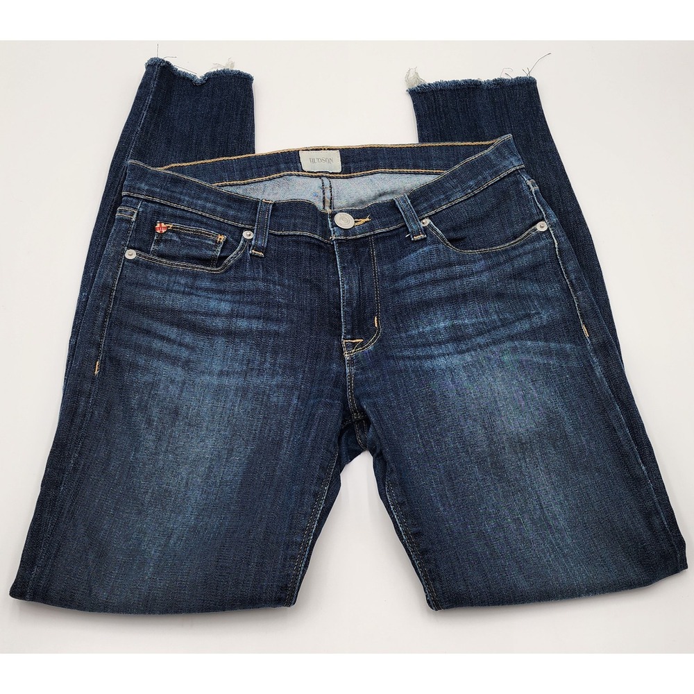 Hudson Skinny Jeans Women 28 Blue Krista Raw Hem Dark Wash Stretch Pockets